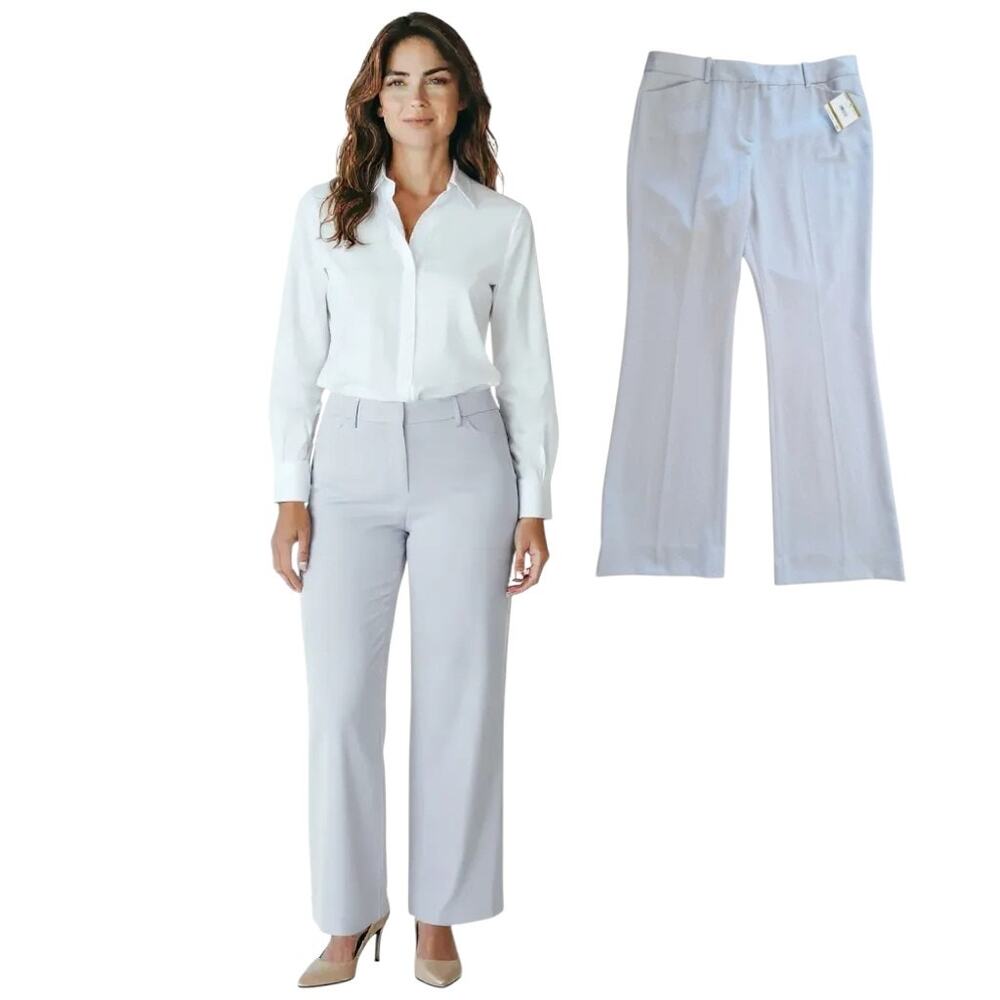Ann Klein Modern Pant Women's Sz 14 Gray Mid Rise Flared Leg Career Professional